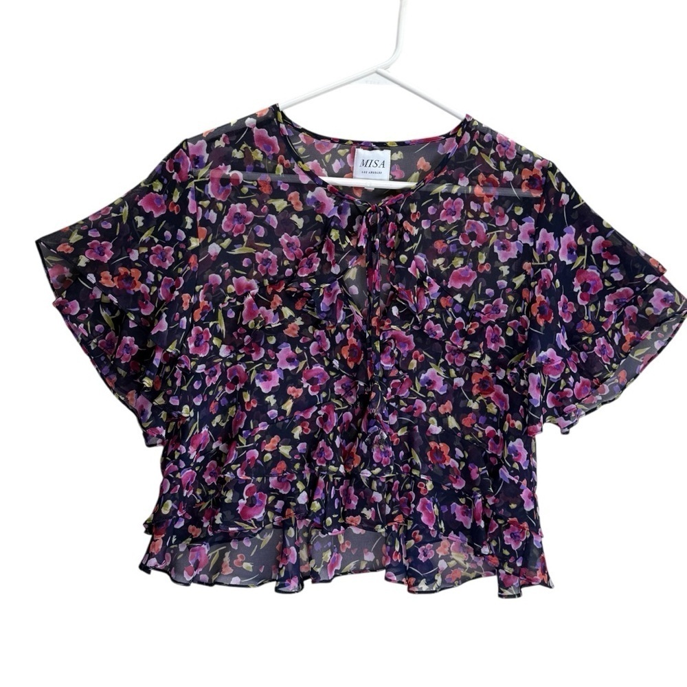 Misa Los Angeles by Revolve Black Floral Sheer Top. Size S